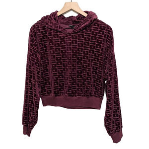 Guess Womens After Party Velour Logo Cropped Hoodie Sweatshirt Size M Purple NWT